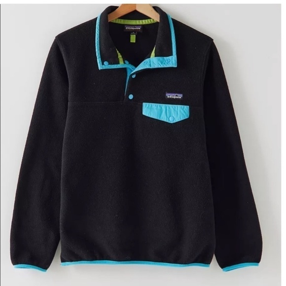 Patagonia Synchilla Snap T Pullover Fleece Sweater Black Blue Trim Size XS Women - Picture 1 of 10
